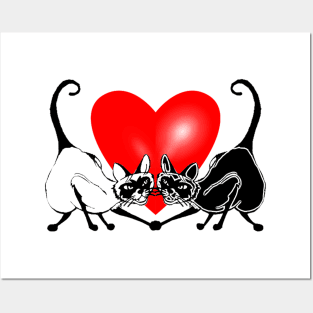 Red Heart Cats in Love Posters and Art